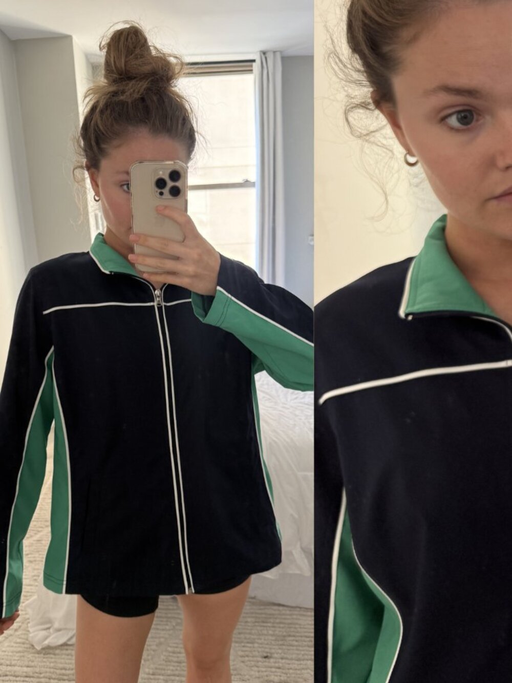 Vintage 90s Navy Blue and Green Colorblock Track Jacket
